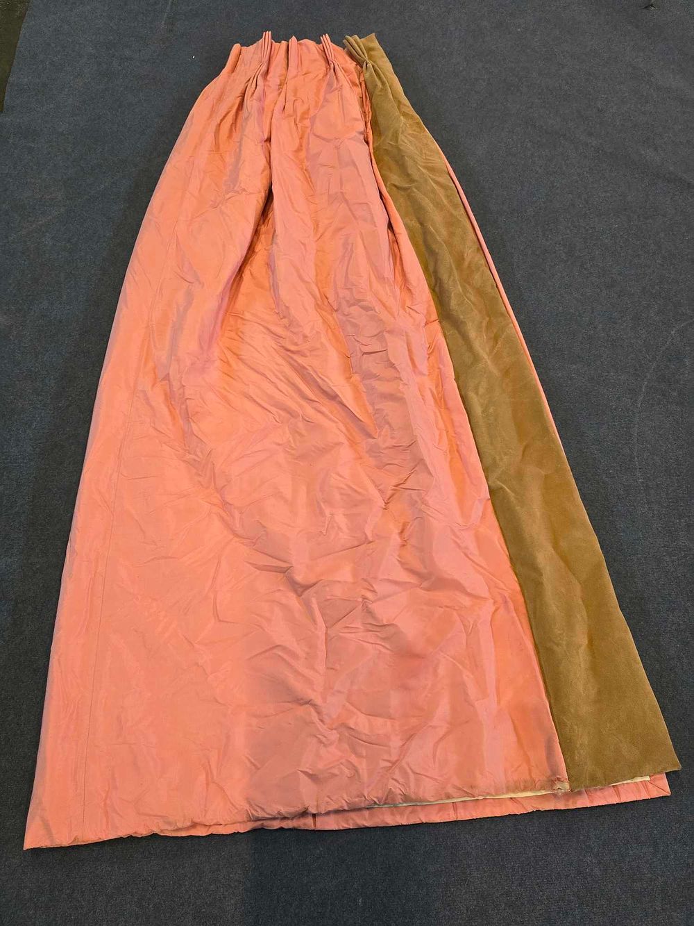 Lot 3004: * A Pair Lined Pencil Pleat Top Of Silk Drapes Dusky Pink Or Blush Colour