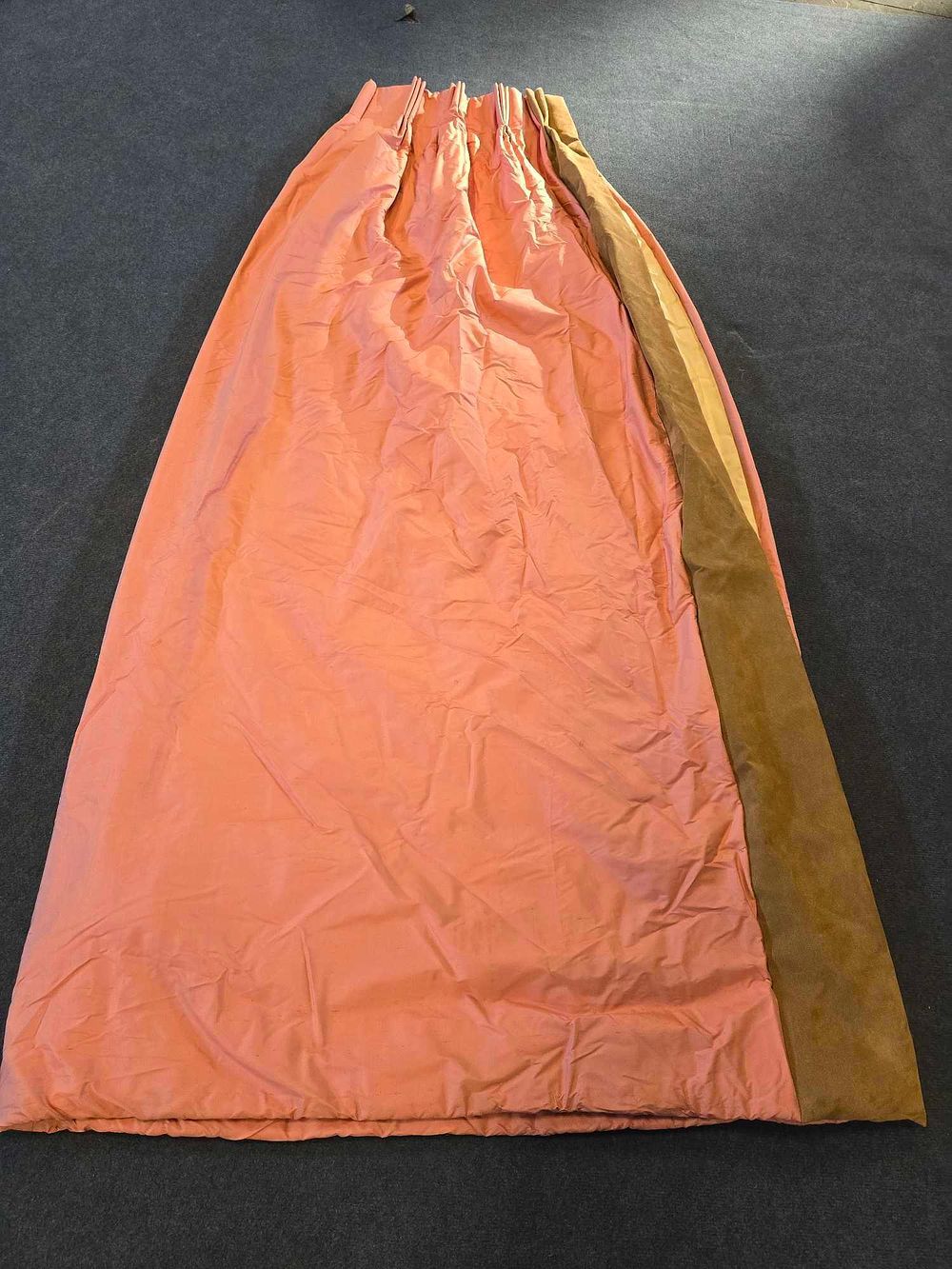 Lot 3007: * A Pair Lined Pencil Pleat Top Of Silk Drapes Dusky Pink Or Blush Colour