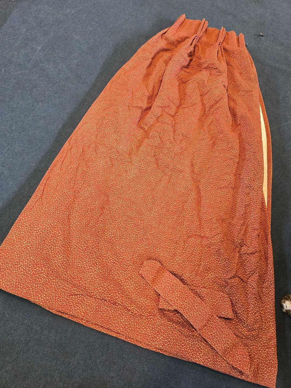 Lot 3010: * A Pair Lined Pencil Pleat Top Of Patterned Drapes Warm Terracotta Or Burnt Orange Hue With A And A