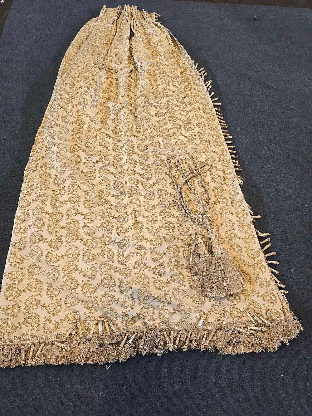 Lot 3045: * A Pair Lined Pencil Pleat Top Of Patterned Drapes