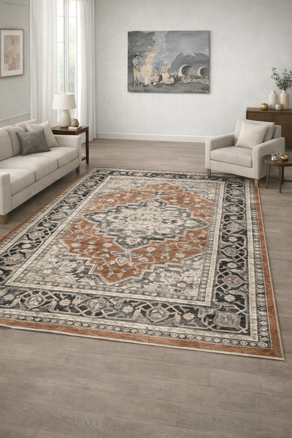 Lot 237: * Asiatic "Sovereign" Terracotta Medallion Rug (200 × 290 cm)