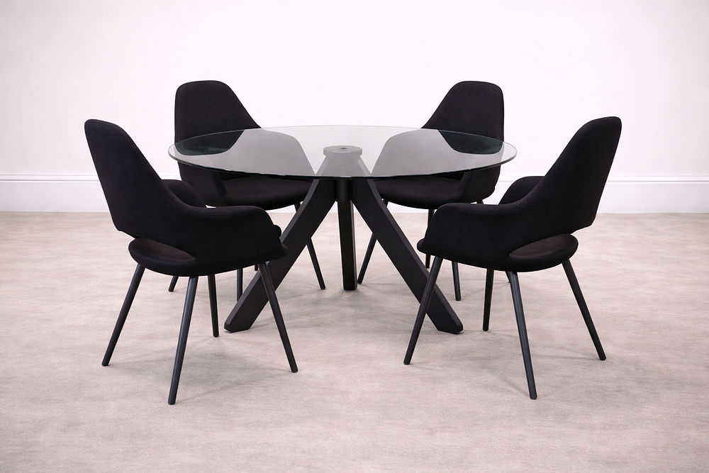 Lot 387: * Tom Dixon Dining Occasional Table 4 × Vitra Organic Chairs (SC2) Tom Dixon / Design Research Studio