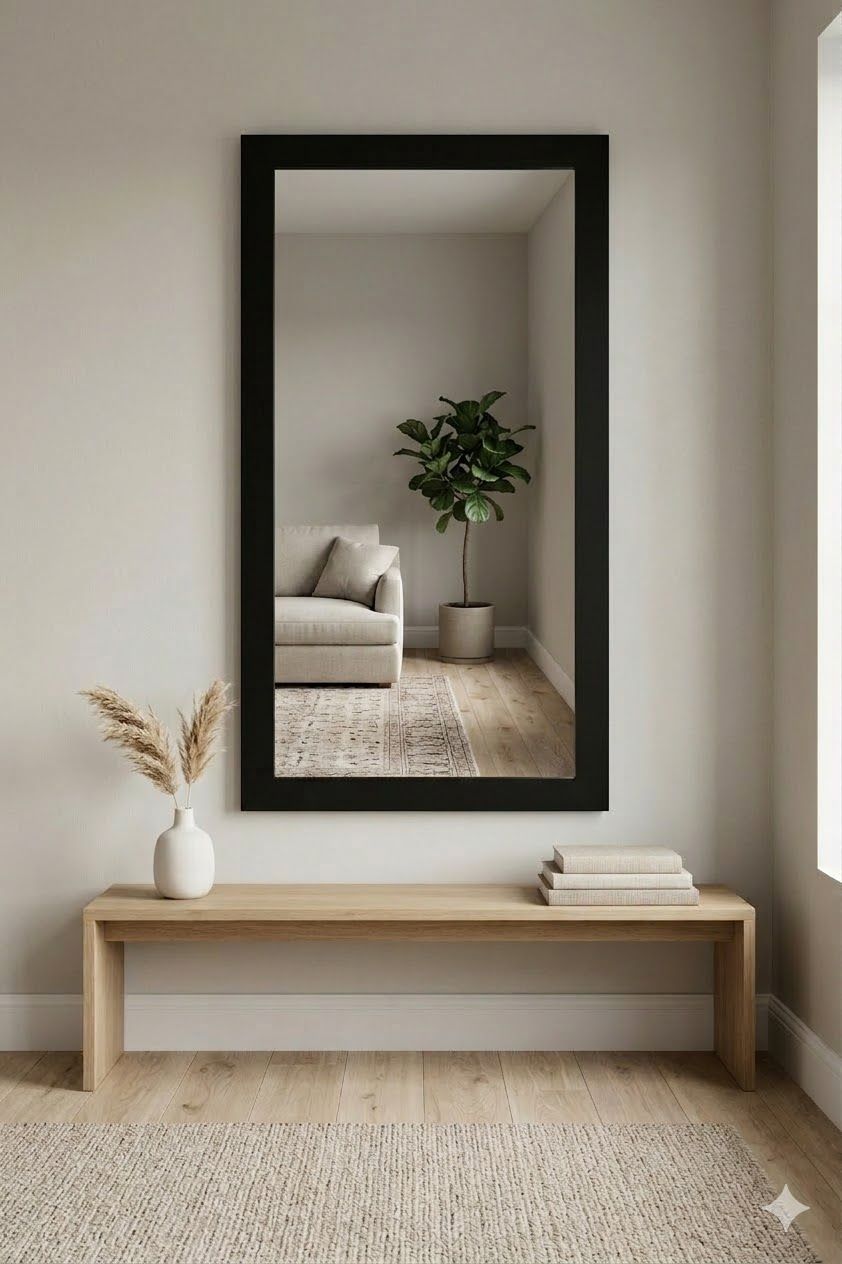 Lot 548: * Modern Full Length Minimalist Mirror in Textured Black Wood Grain