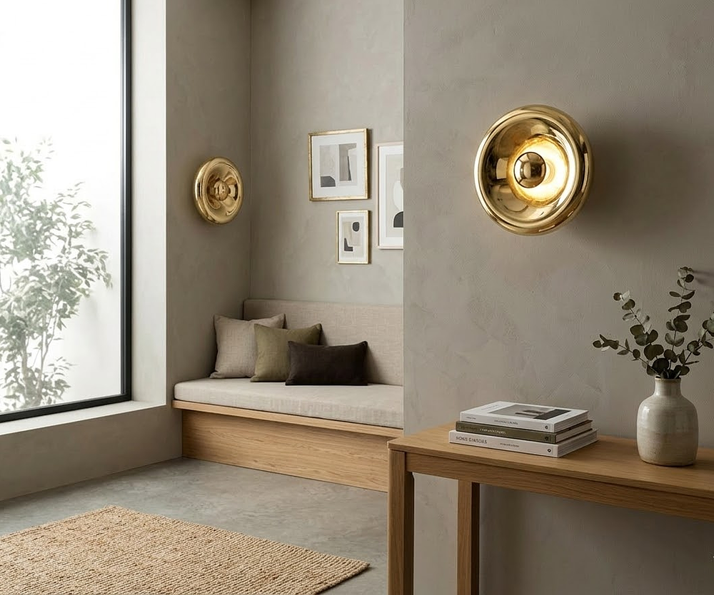 Lot 647i: * Pair Tom Dixon Void Surface Lights Mirrored Brass