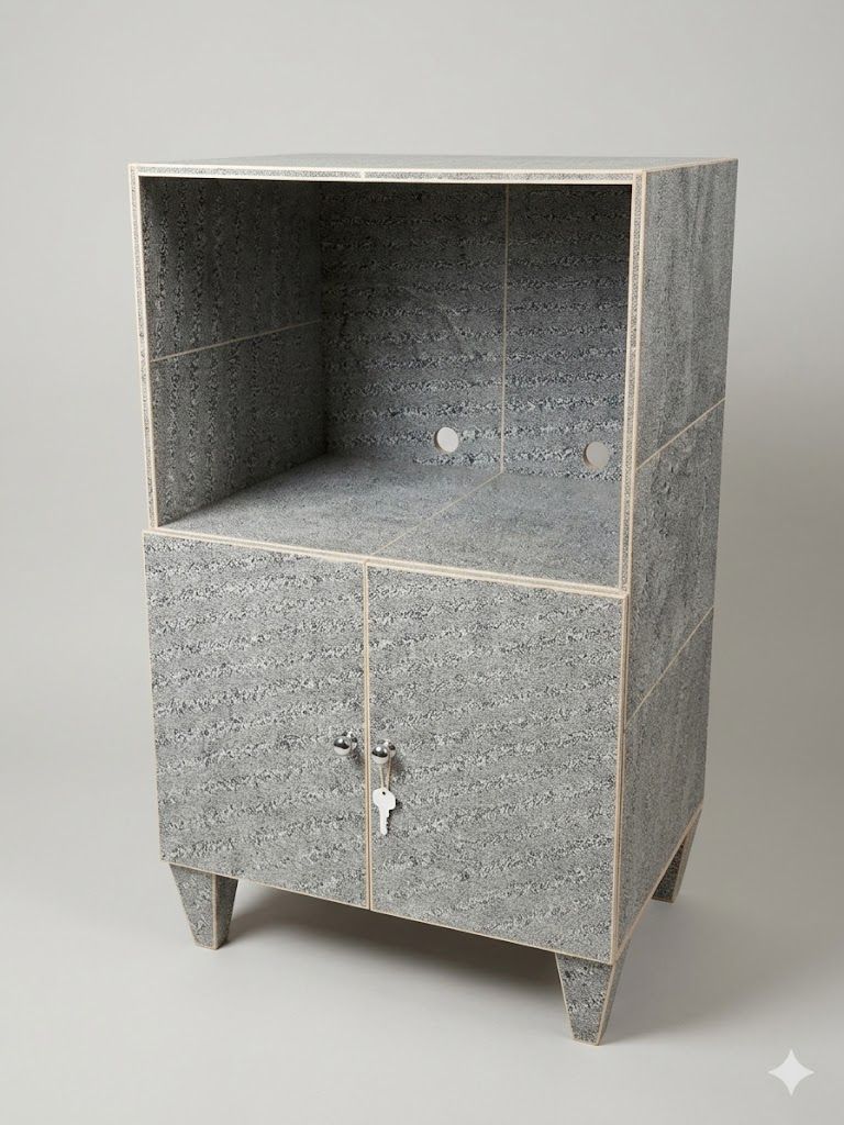 Lot 813: * A media cabinet finished in a grey faux-shagreen textured wrap