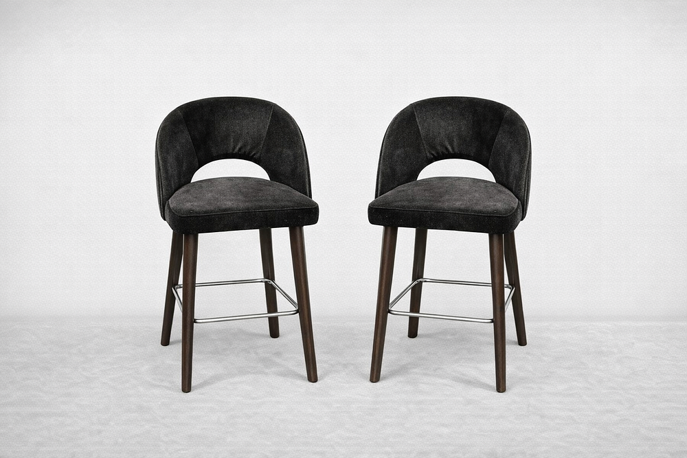 Lot 886: * A pair of modern counter stool upholstered in dark fabric