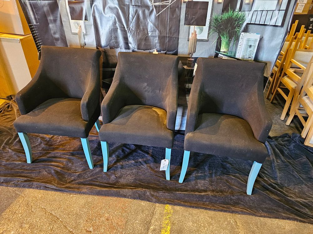 Lot 890: * A set of 3 x R V Astley Appechi upholstered armchair in black fabric