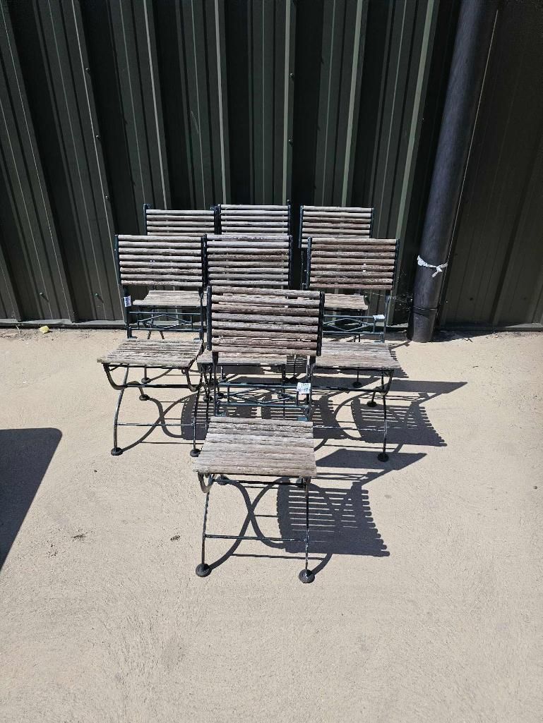 Lot 926: * A set of seven vintage French folding bistro chairs features a weathered