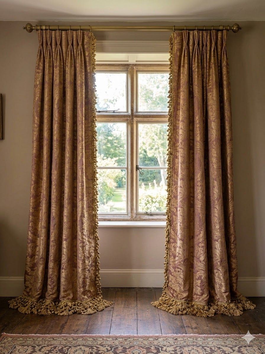Lot 933: * A Pair Lined Pencil Pleat Top Of Silk Drapes Features