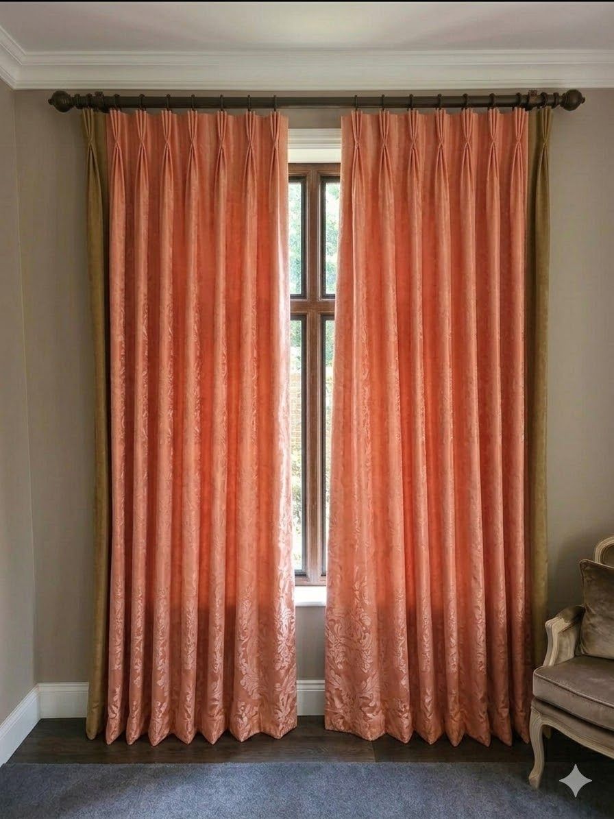 Lot 940: * A Pair Lined Pencil Pleat Top Of Silk Drapes Dusky Pink Or Blush Colour