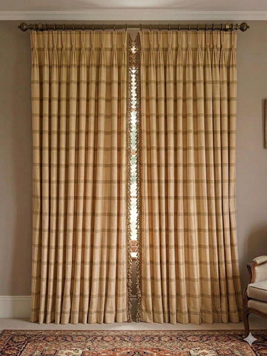 Lot 943: * A Pair Lined Pencil Pleat Top Of Silk Drapes Features