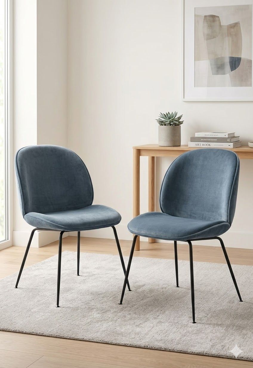 Lot 991: * A Pair Gubi Bettle Dining Chair Velvet Grey Blue From design duo GamFratasi