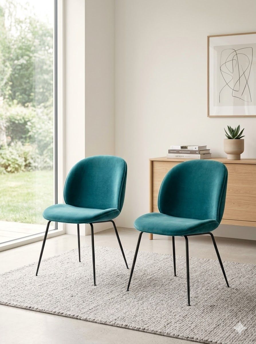 Lot 998: * A Pair Gubi Bettle Dining Chair Velvet Turquiose Green From design duo GamFratasi