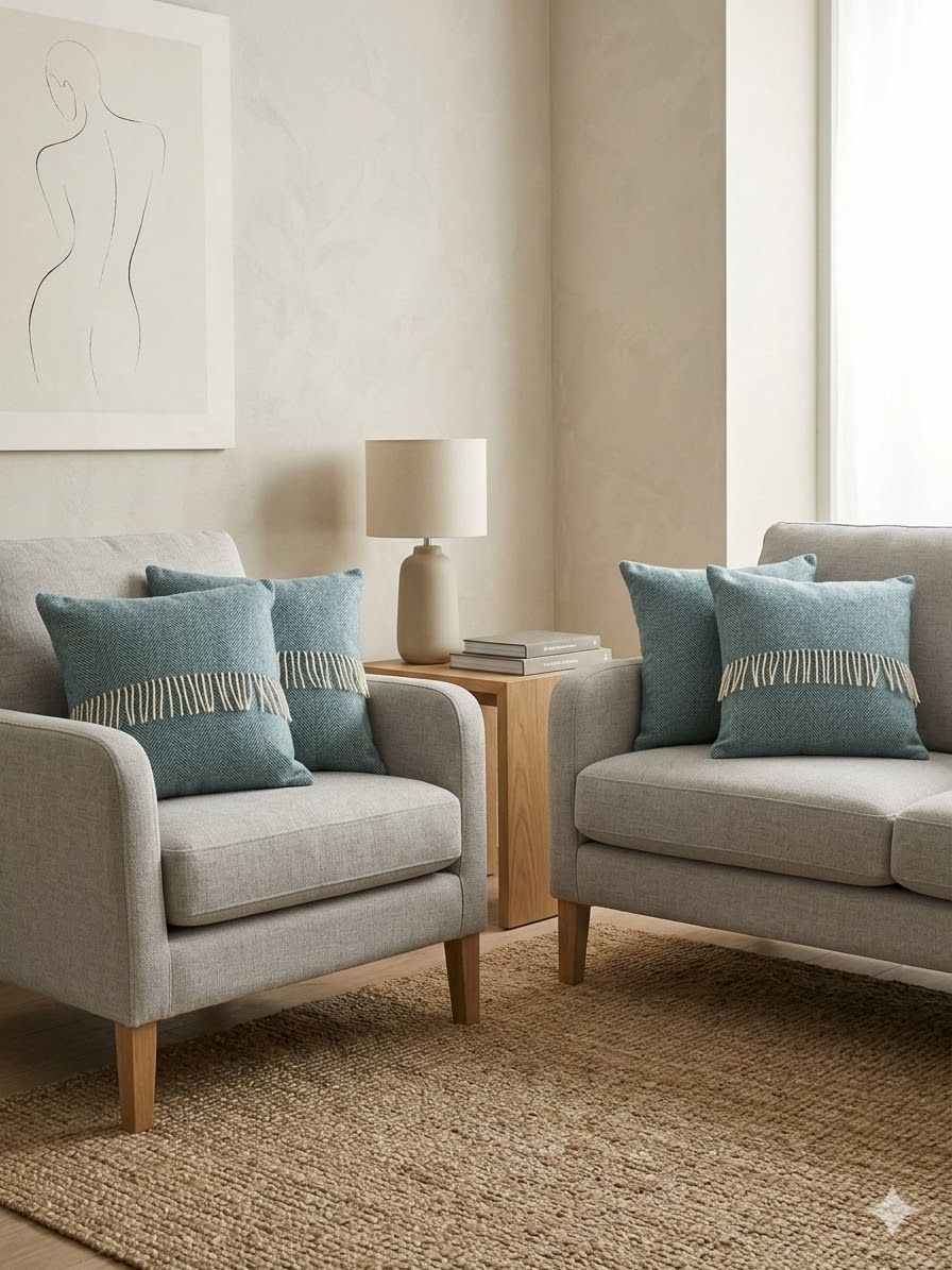 Lot 1076: * 10 x Ellenvale Interiors Tia Blue Herringbone Rectangle Cushion