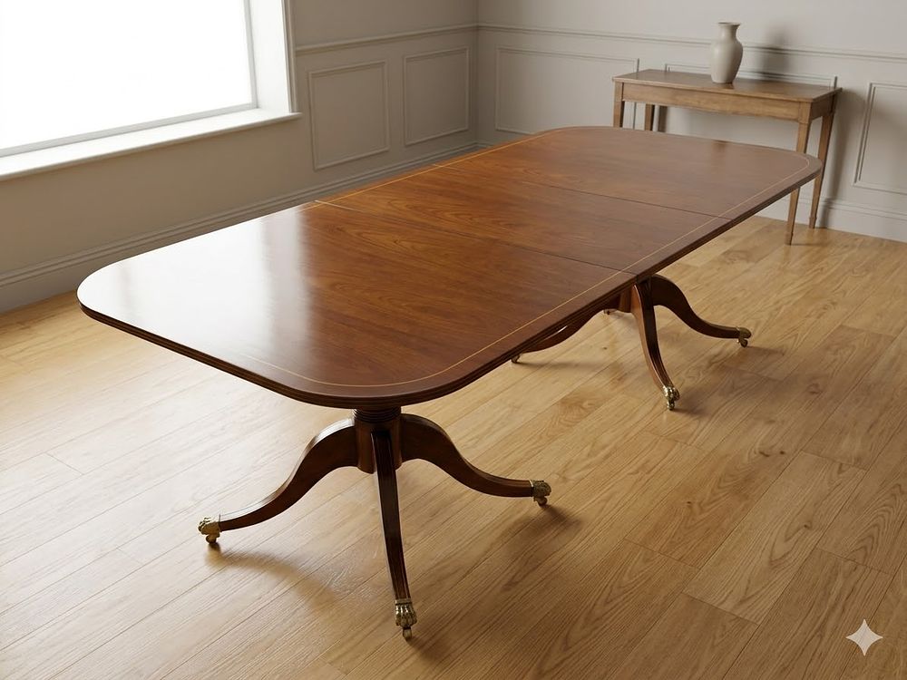Lot 1128: * A Regency-Style Three-Section Mahogany Pedestal Dining Table