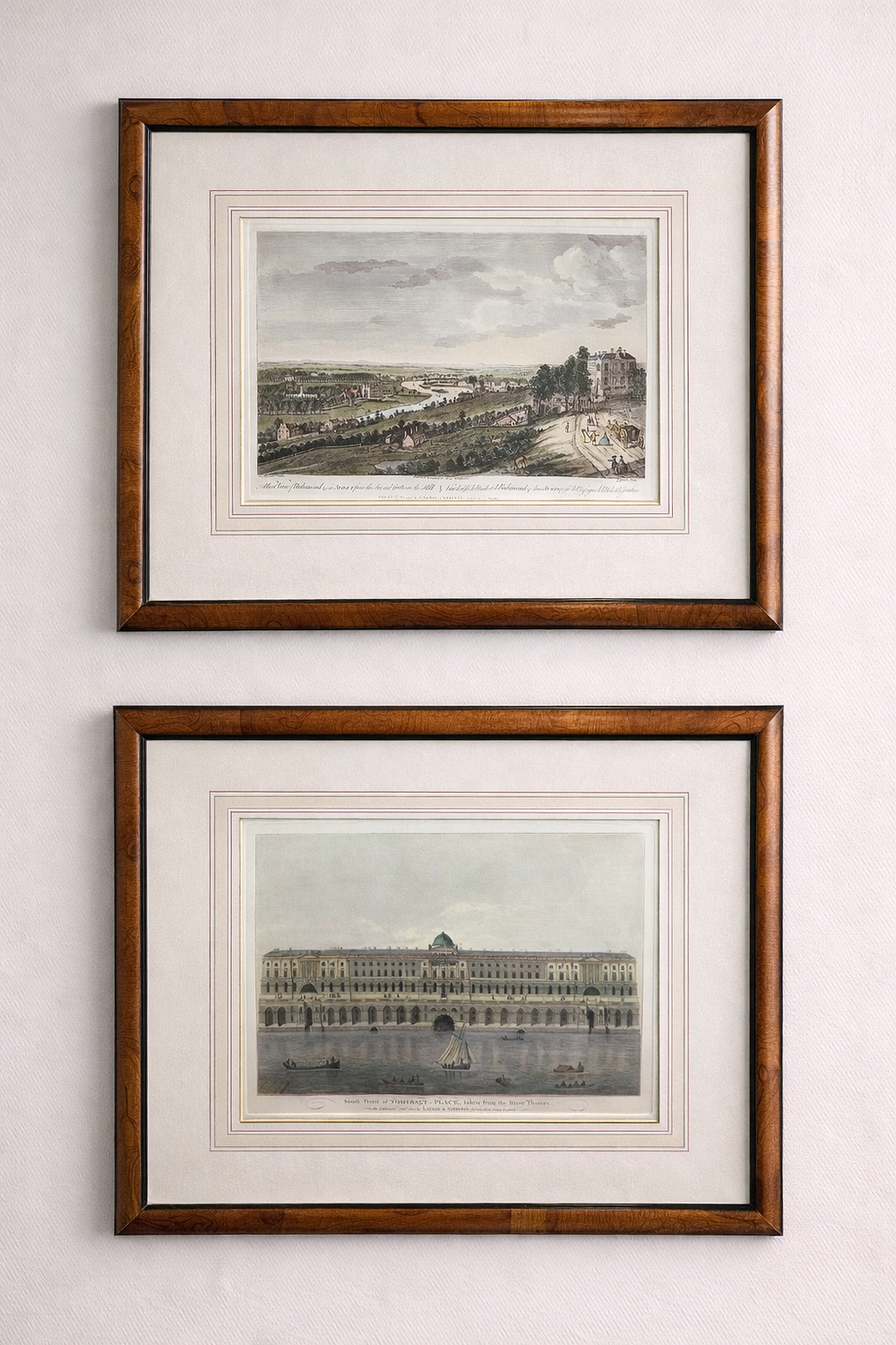 Lot 1299: * 2 x framed prints 1) View of the city of Richmond on the River Thames, 1752. After Charles Grignion