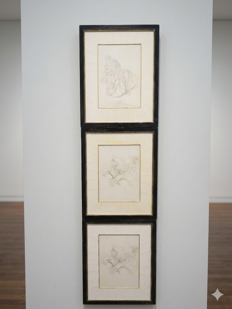 Lot 1323: * A set of 3 x prints sketches late 18th-century style figure studies