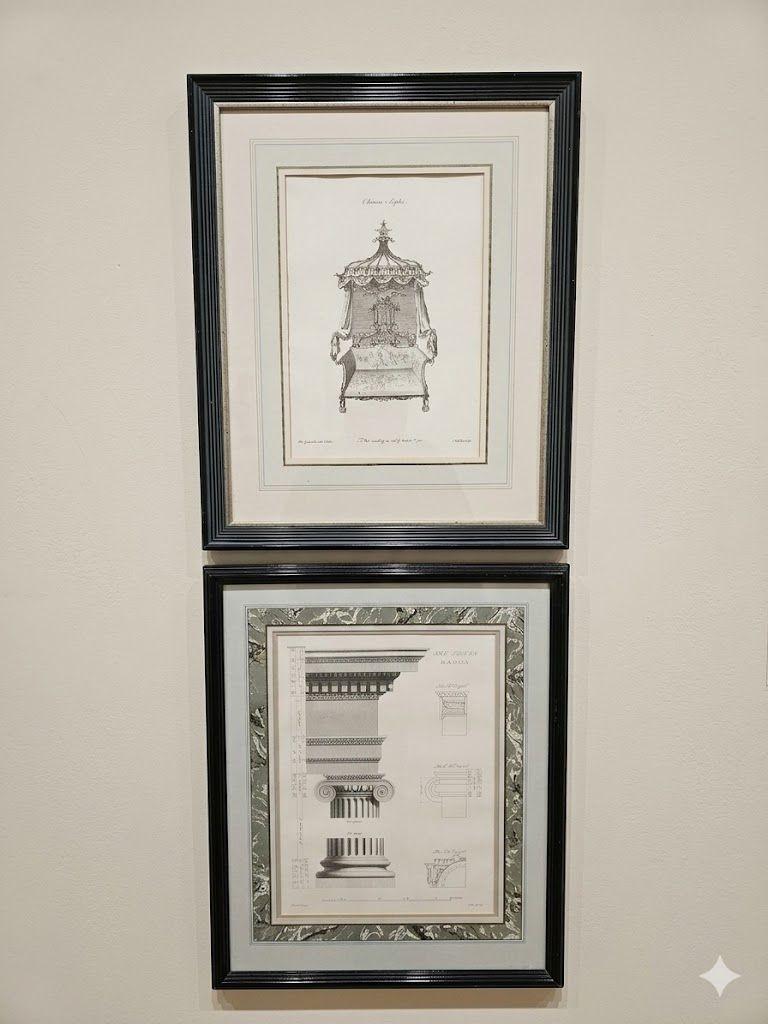 Lot 1324: * 2 x framed prints 1) "Chinese Sopha," and it is a plate from one of the most influential books in
