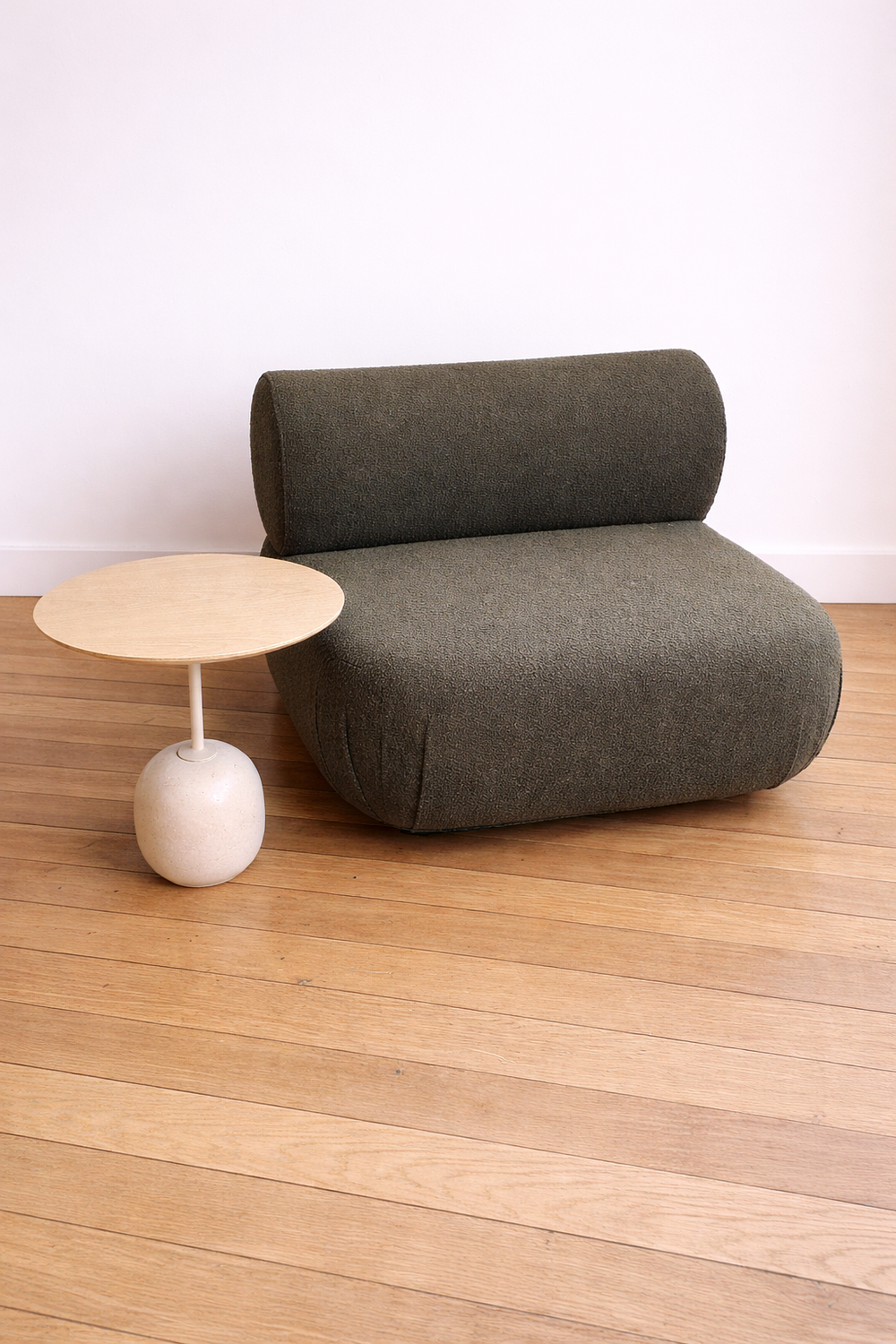 Lot 341: * Boucle Moss Green armless lounge chair upholstered in a rich moss green bouclé fabric