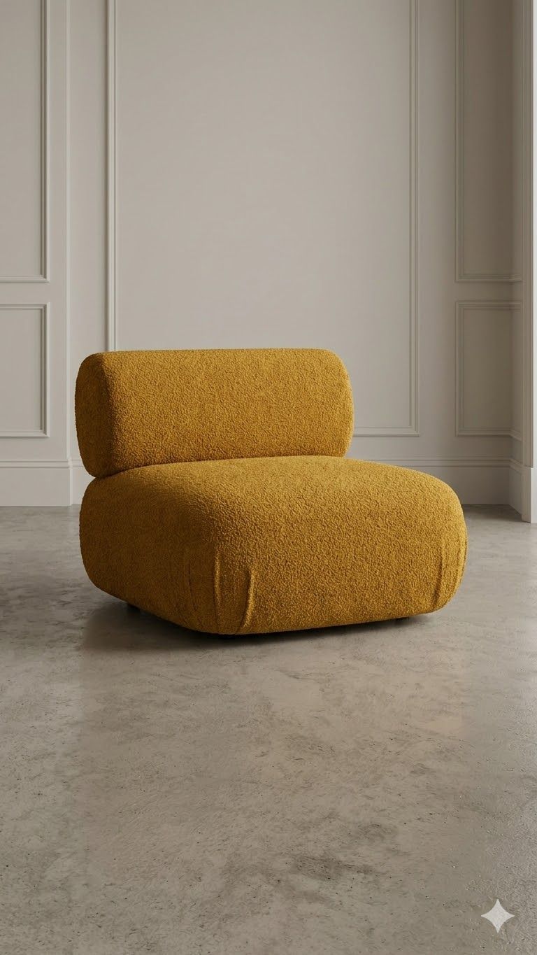 Lot 382: * Boucle Mustard armless lounge chair upholstered in a rich mustard tonal bouclé fabric