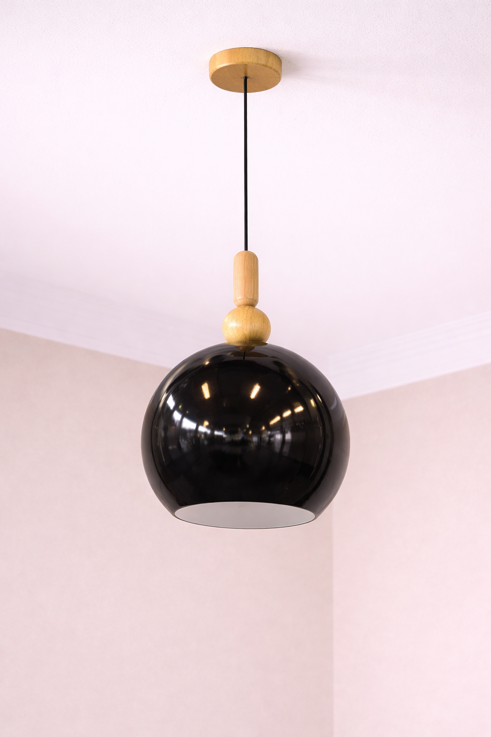 Lot 180: * I-Lite Wood-Accented Black Spherical Pendant