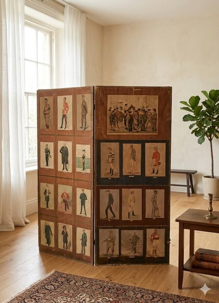 Lot 402: * Edwardian Three-Panel "Spy" Decoupage Folding Screen