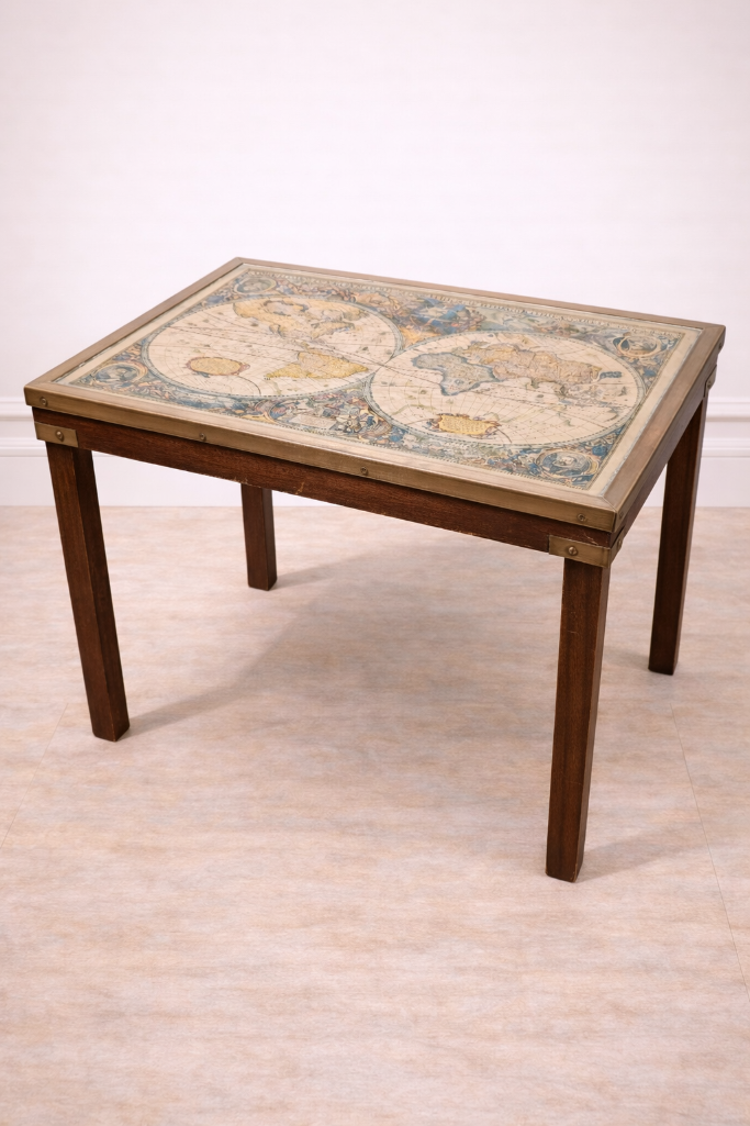 Lot 436: * Vintage "Old World Map" Copper-Top Coffee Table
