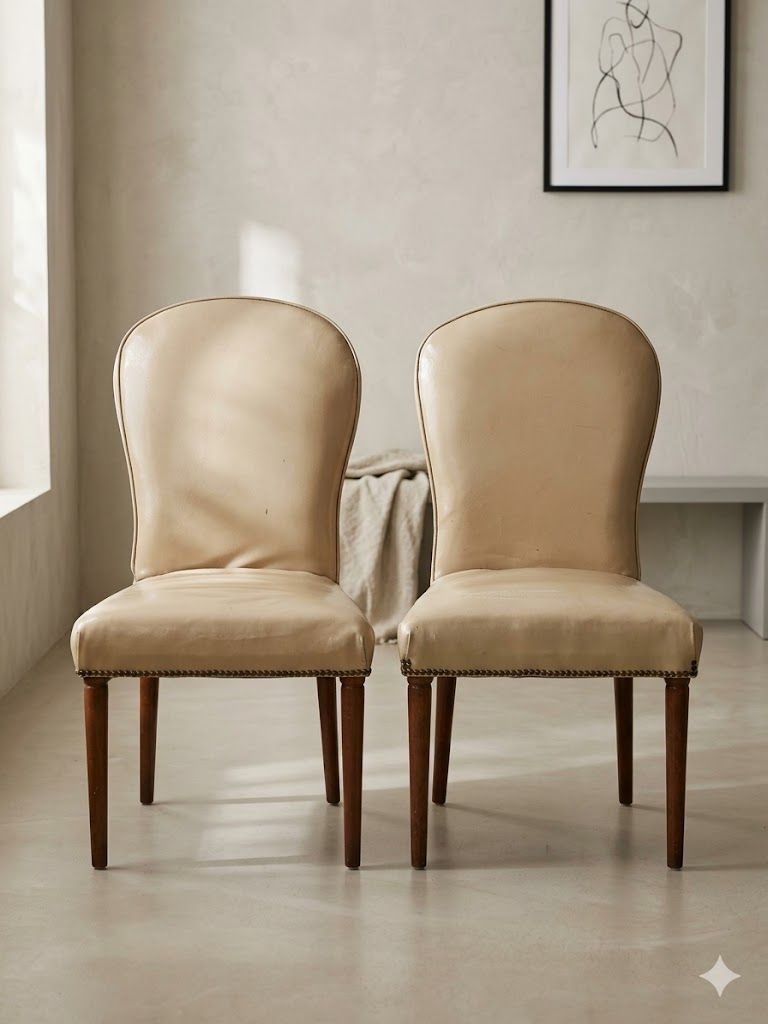 Lot 555: * Pair of Cream Leather Side Chairs