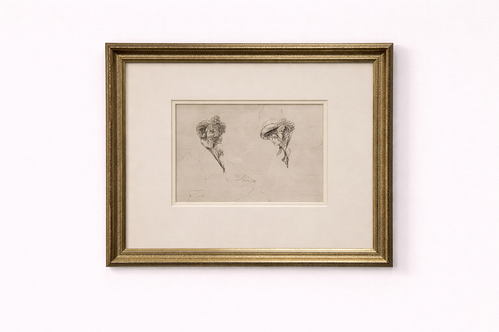 Lot 695: * A glazed and framed print by John Joseph Barker of Bath (1825-1904) features two sketches of a man