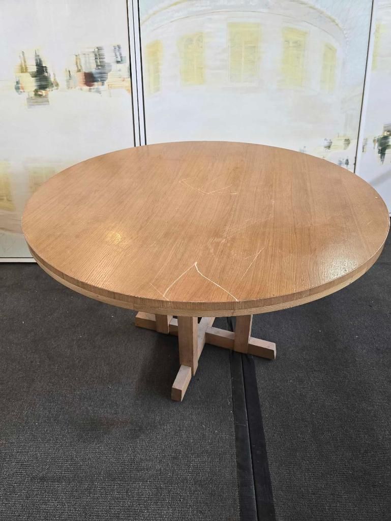 Lot 738: * Clearance item - job lot features a collection of 9 circular dining tables originally commissioned