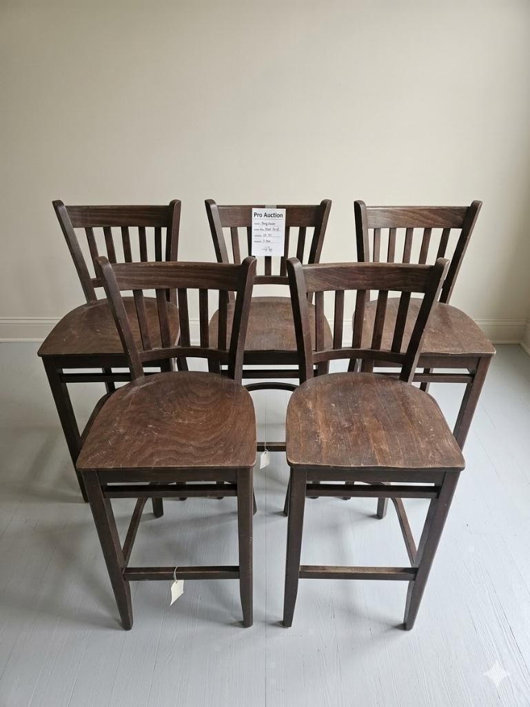 Lot 535: * Set of 5 Dark-Stained Solid Wood Stools