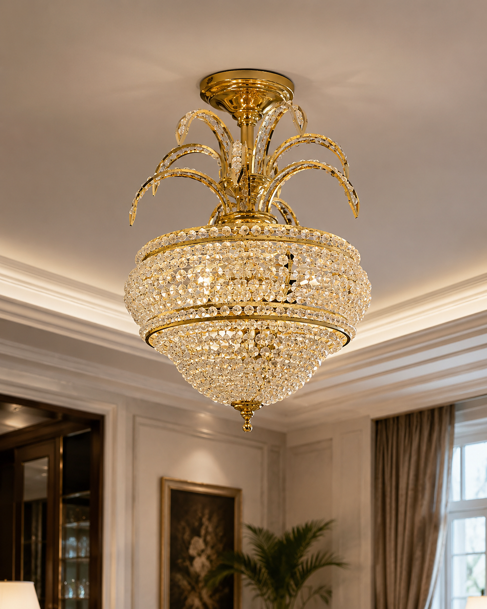 Lot 425: A brass and crystal basket-style chandelier