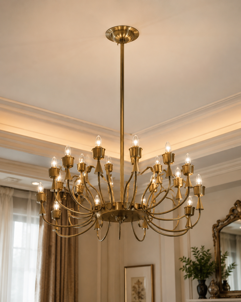 Lot 426: A modern mid-century style brass chandelier