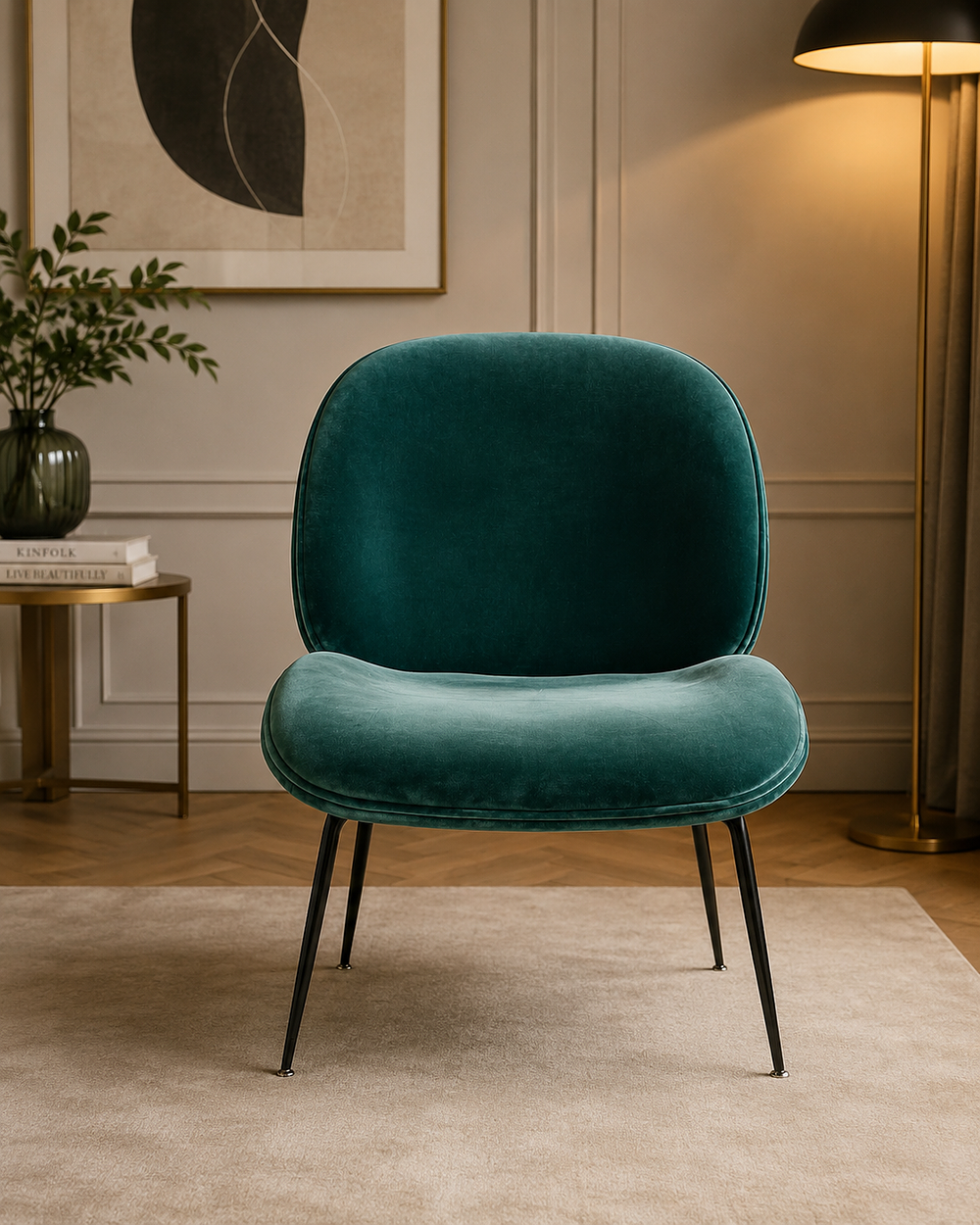 Lot 434: A contemporary lounge chair, upholstered in green fabric