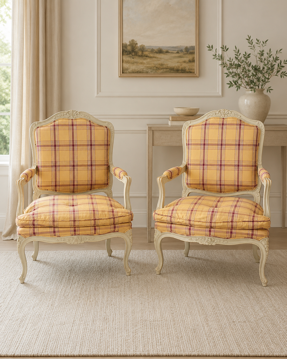 Lot 443: A pair of Louis XV style fauteuil open armchairs