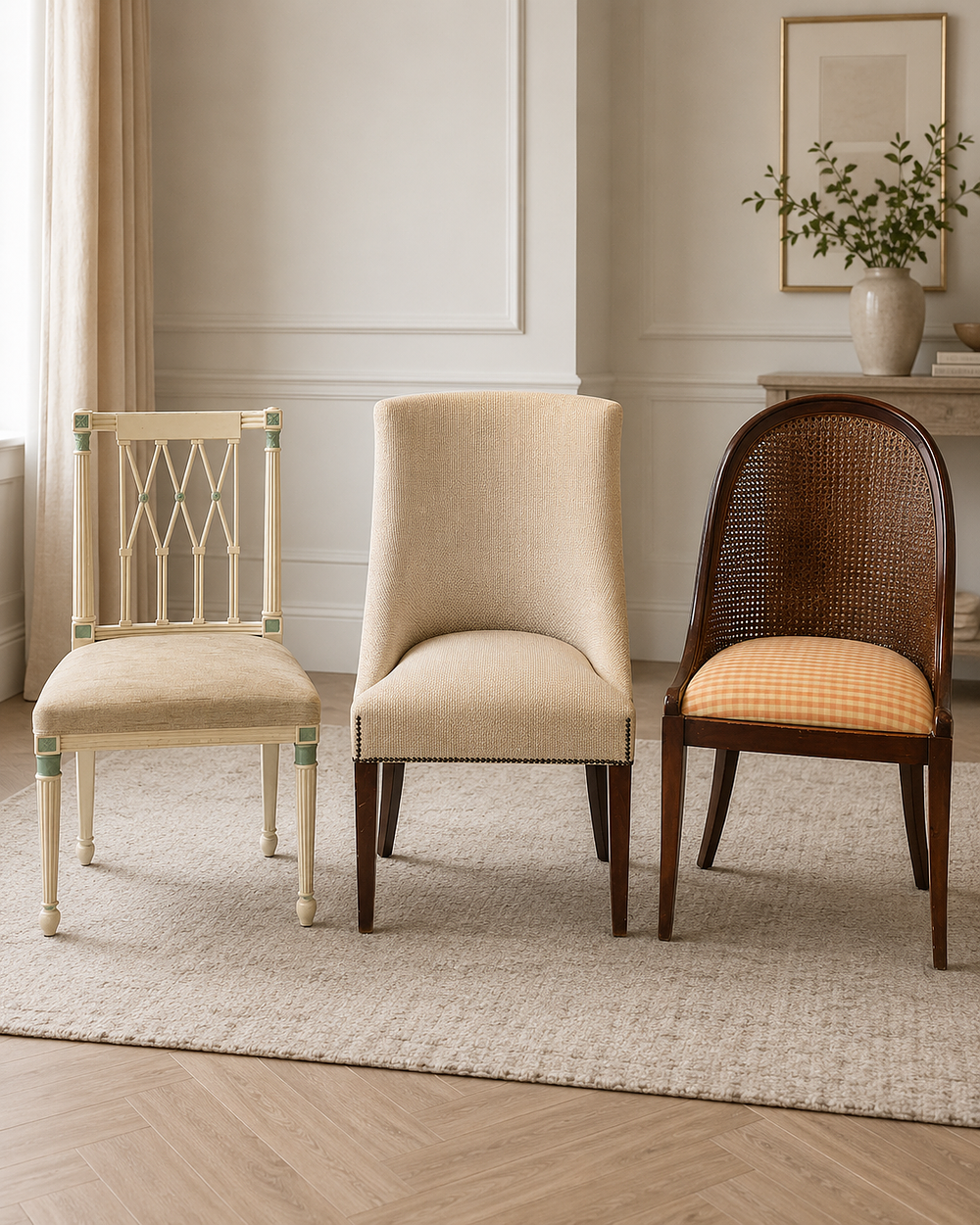 Lot 445: A mixed group of three bedroom and dining chairs