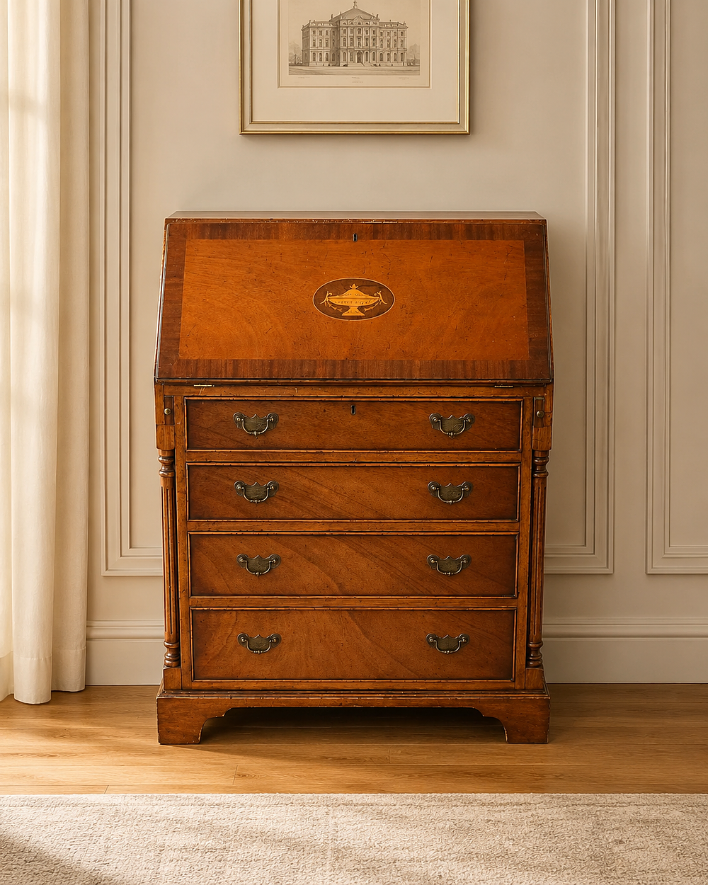 Lot 447: A reproduction mahogany lady's writing bureau in the George III style
