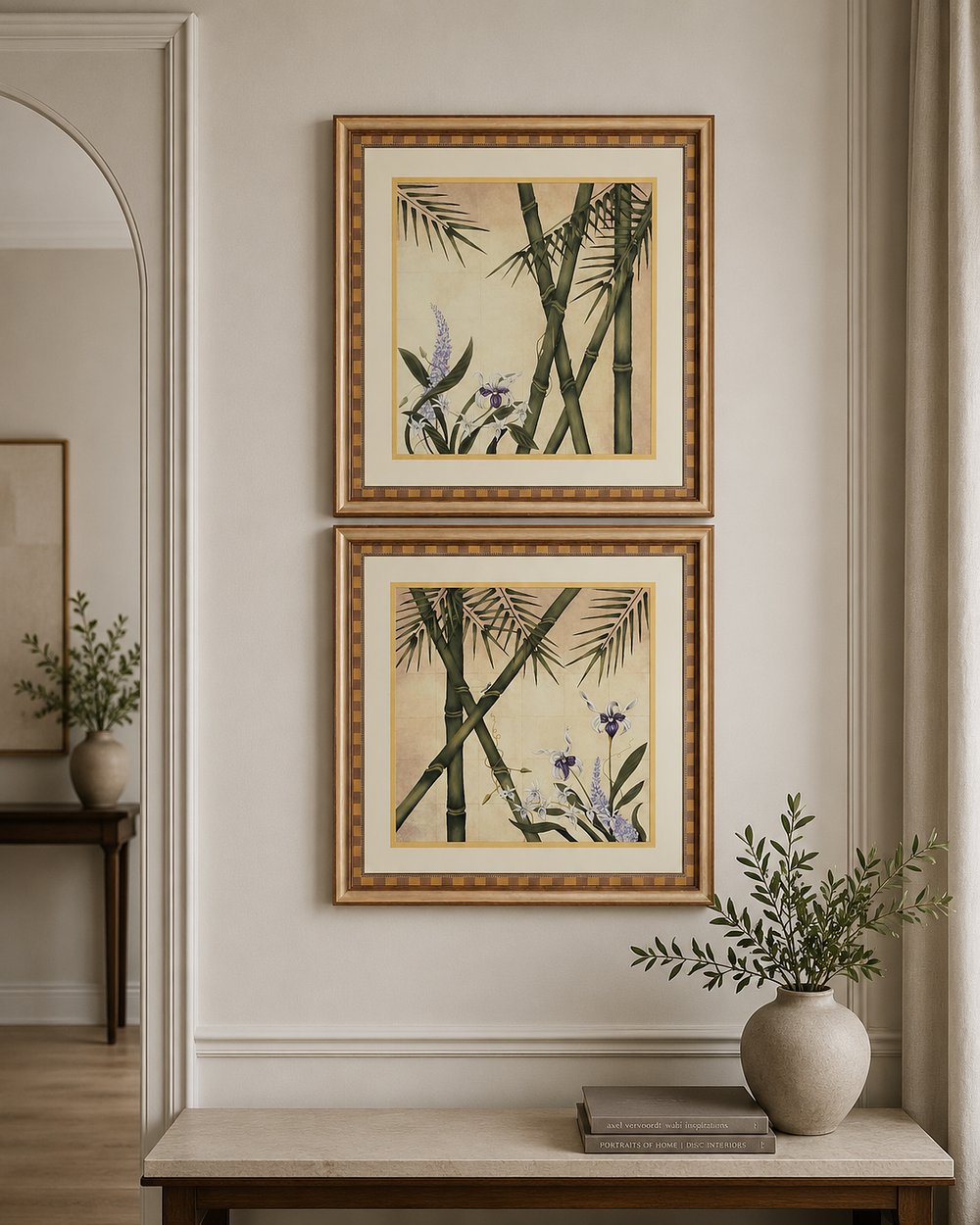 Lot 455: A pair of large decorative square prints in the Orientalist style