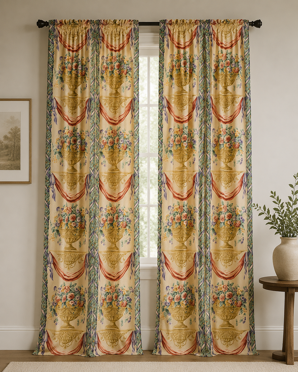 Lot 464: A pair of lined fabric window curtains