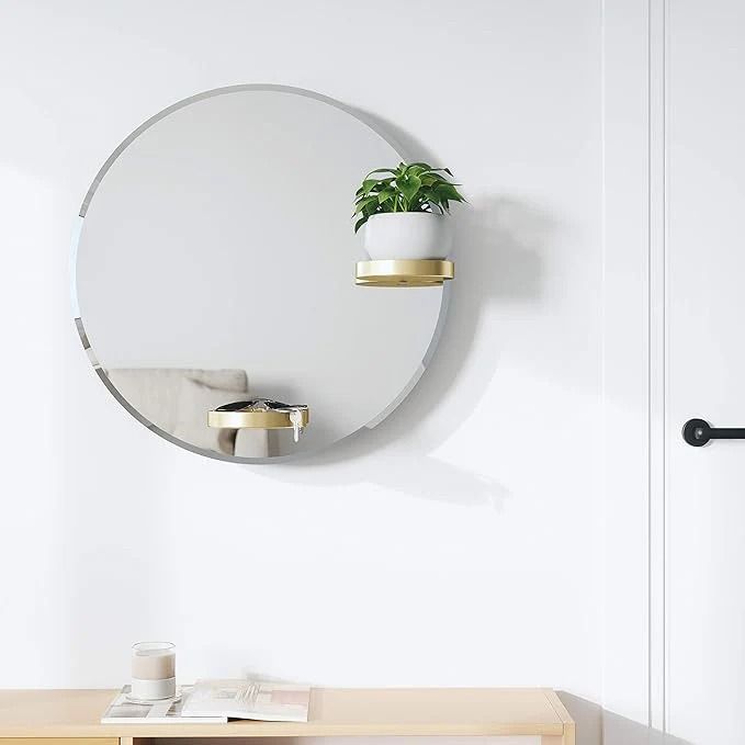 Lot 556: Umbra Circle Mirror with Brass Shelves