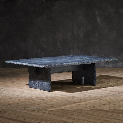 Timothy Oulton Quarry Rectangular Coffee Table (150 x 90cm) in Black Slate Satin is a ruggedly