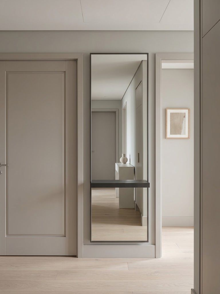 Lot 361: Contemporary Wooden Framed Full-Length Dressing Mirror with Integral Shelf (50 x 190cm) crafted with
