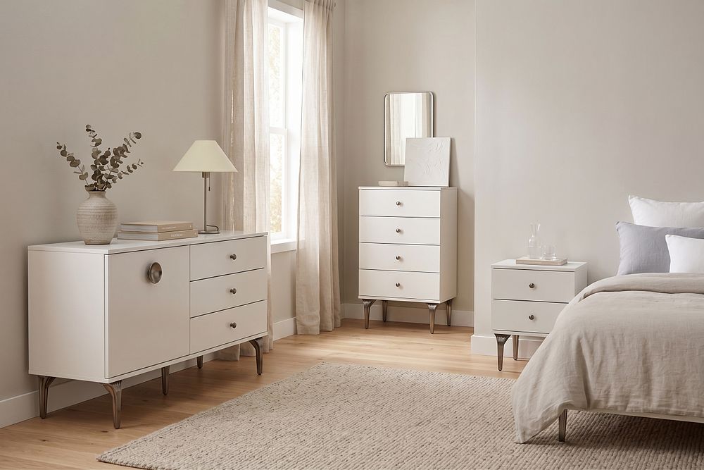 Lot 632: Rix suite, a brand-new three-piece furniture package expertly finished in a crisp matt white painted