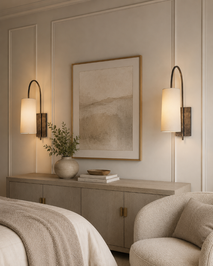 Lot 119: A pair of Porta Romana Willow Wall Lights bronzed Steel and brass with decorative finish 42 x