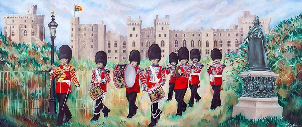 Lot 177M: Charlotte Sutton (British) panoramic giclee on canvas depicted an autumnal Windsor Castle