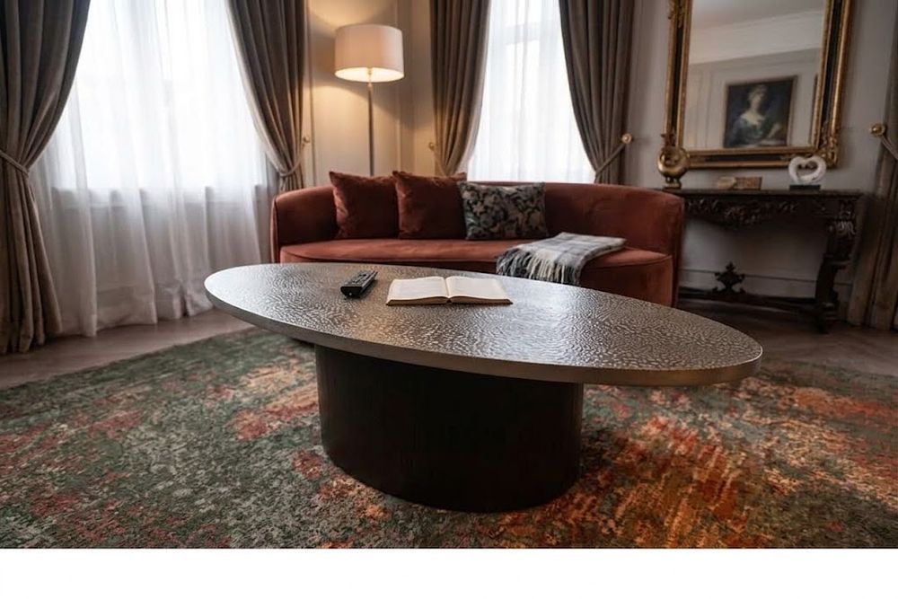Lot 394: Curtis Furniture Contemporary Ovoid coffee table (90 x 35 x 45cm) all-wood elliptical coffee