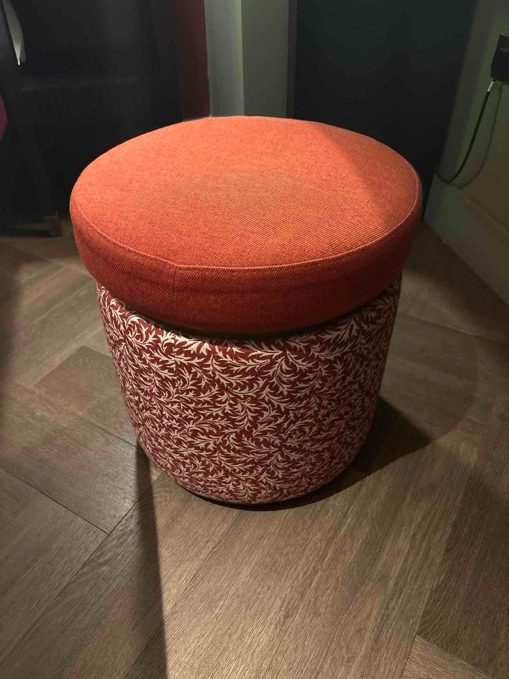 Lot 399: Contemporary Dual-Fabric Circular Pouffe / Dressing Table Stool red top red body (43 x 48cm)