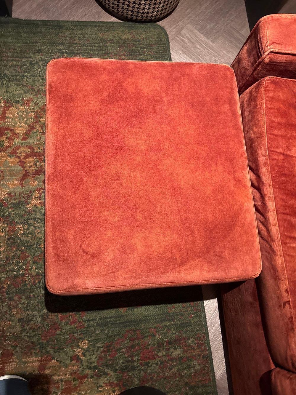 Lot 435: Rust / Terracotta Velvet Ottoman (64 x 56 x 46cm) Custom-manufactured to exceptional hospitality