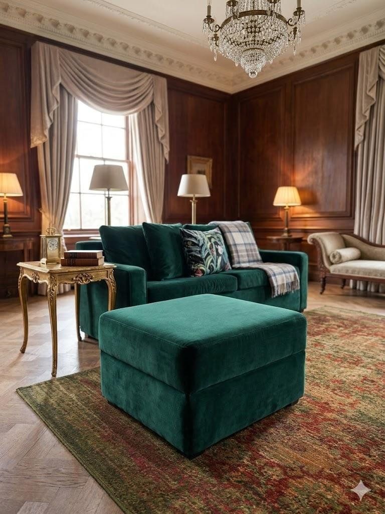 Lot 526: Forest Green Velvet Luxury Velvet Ottoman (64 x 56 x 46cm) Custom-manufactured to exceptional