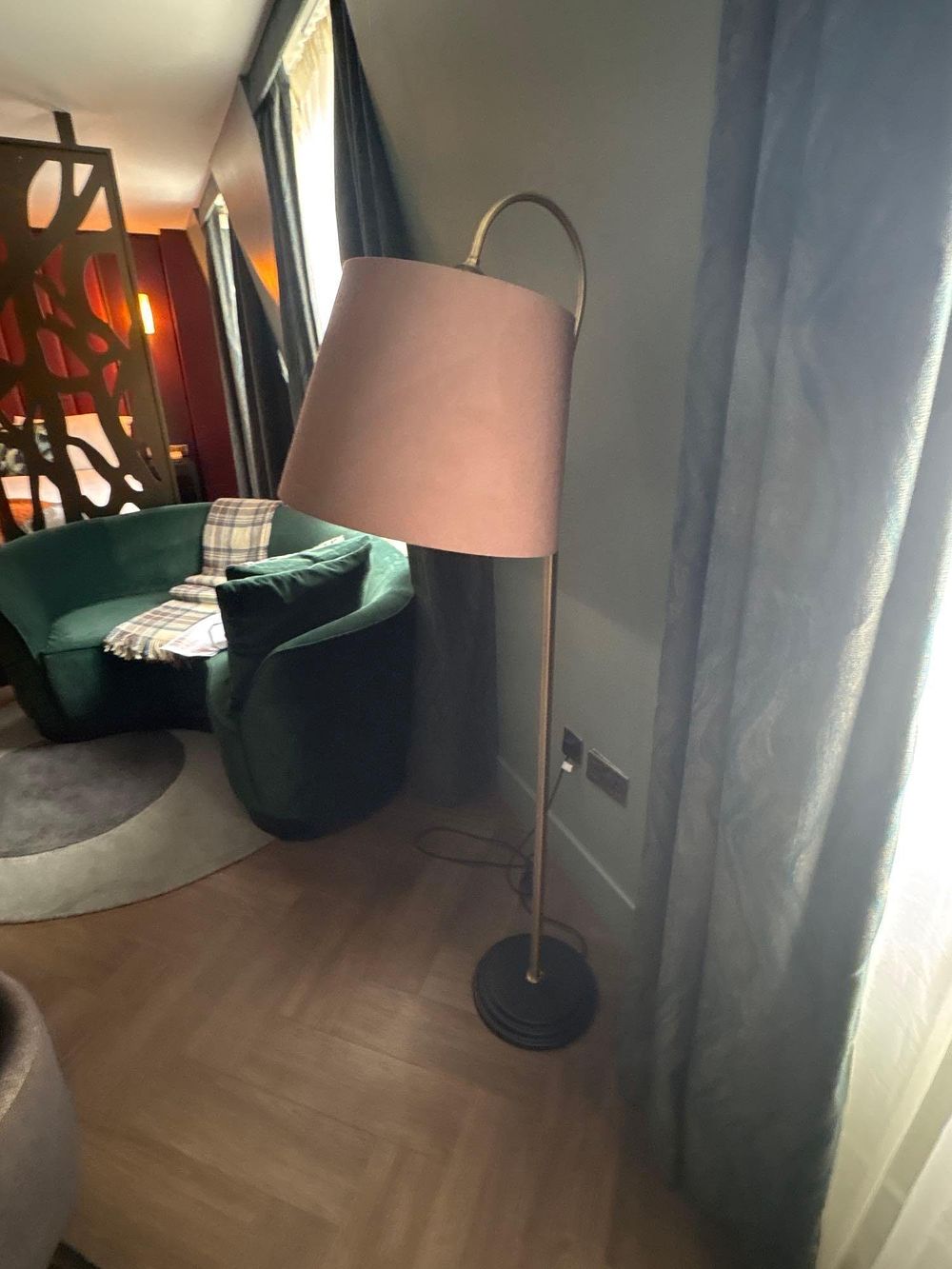 Lot 547: Chelsom 'Crook' Floor Lamp in English Brass & Satin Black (161cm) finished in a combination of